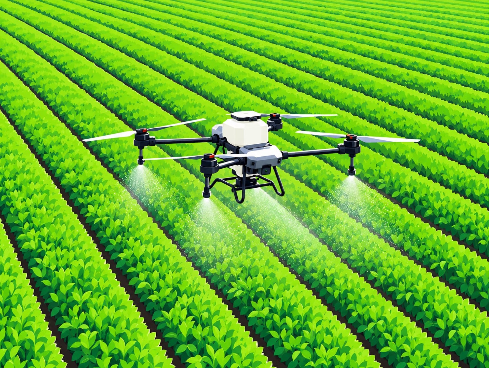 An agricultural drone spraying rows of green crops — AI/ML for rural India